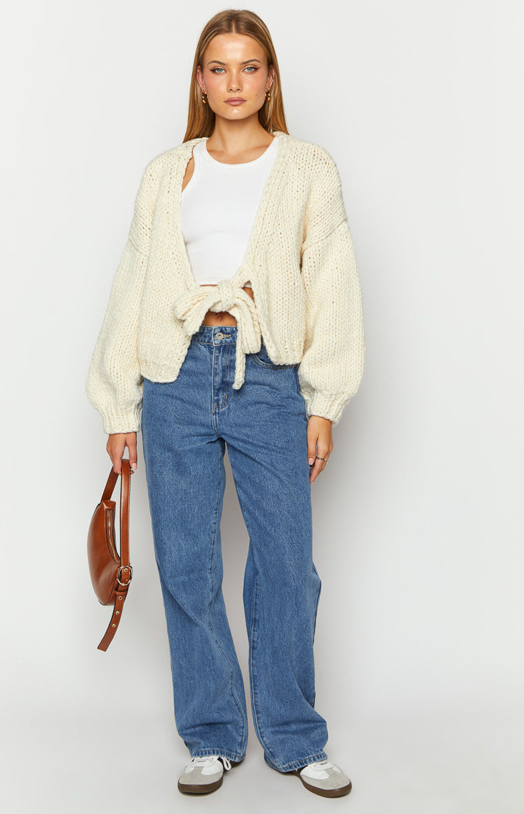 Holiday Cream Tie Up Knit Cardigan Image