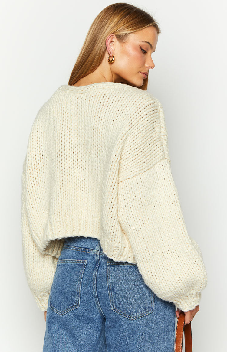 Holiday Cream Tie Up Knit Cardigan Image