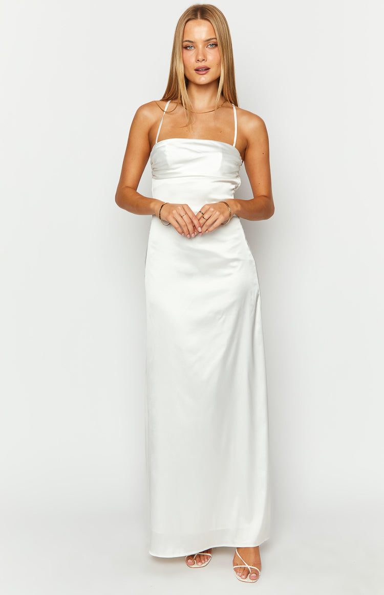 Blaise White Satin Maxi Dress Image