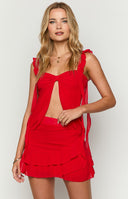 Caspian Red Chiffon Mini Skirt