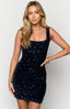 Navy sequin mini party dress on Crystal Bellotti.