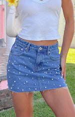 Denim Dazzle Pearl Mid Wash Mini Skirt Image