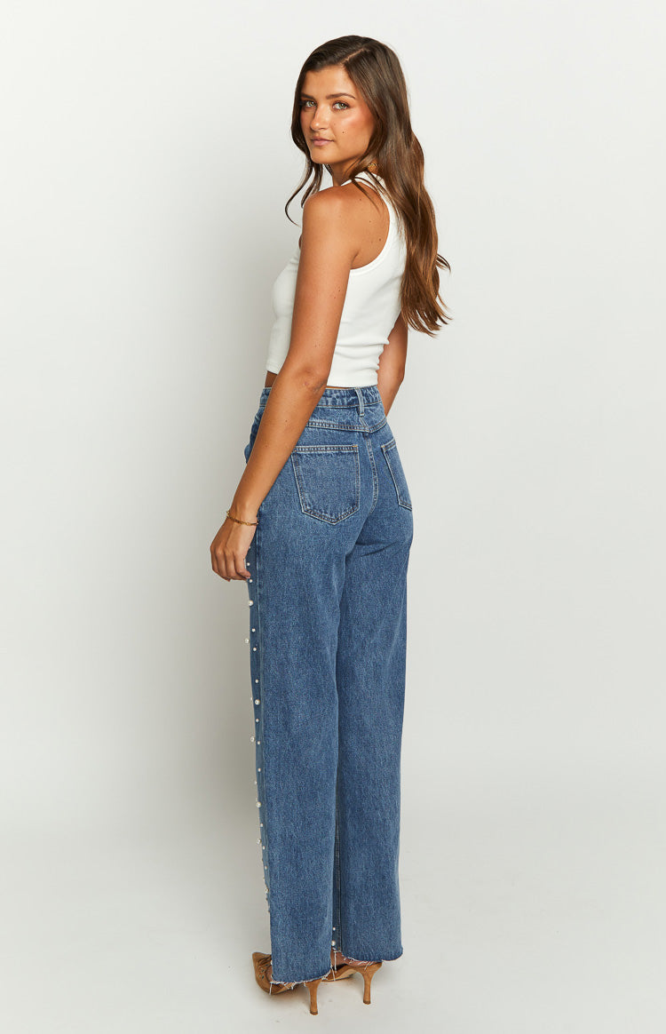 Denim Dazzle Pearl Mid Wash High Waisted Jeans Image