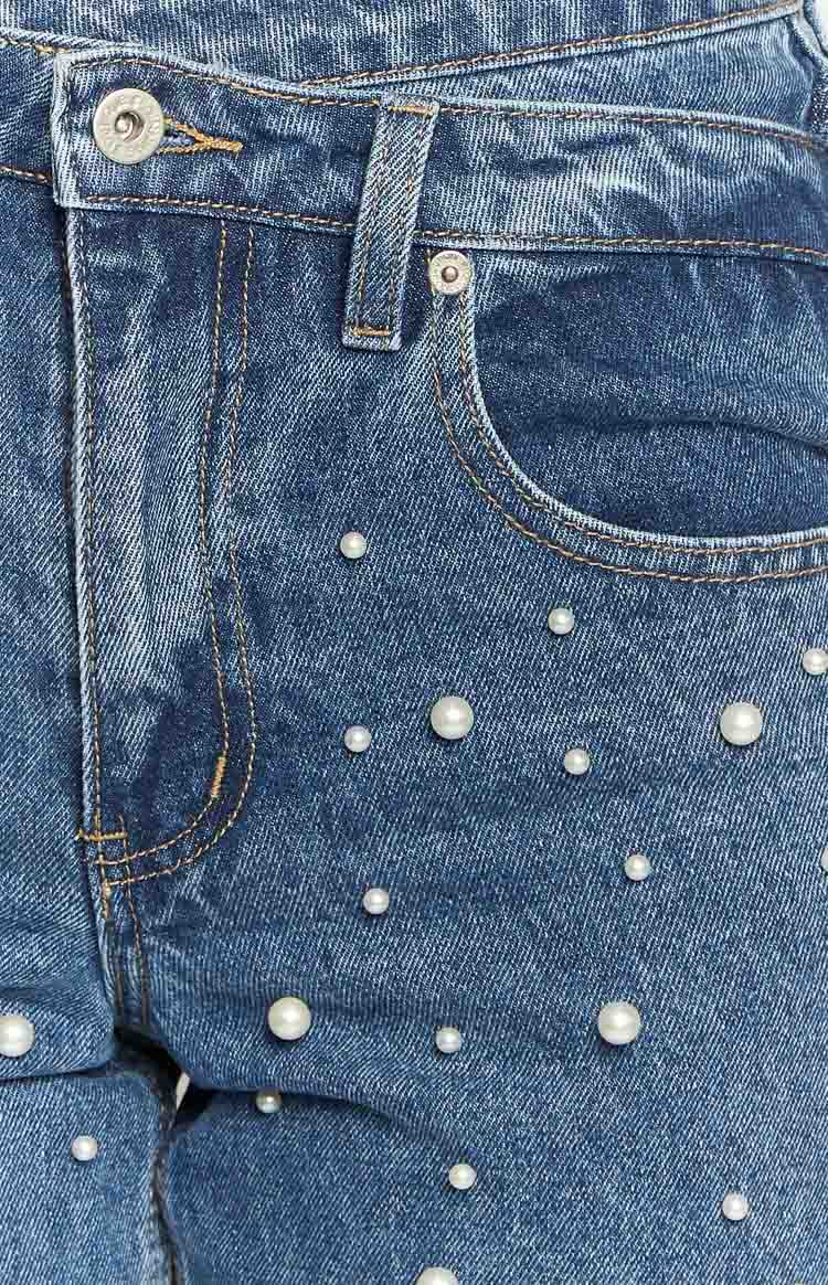 Denim Dazzle Pearl Mid Wash High Waisted Jeans Image