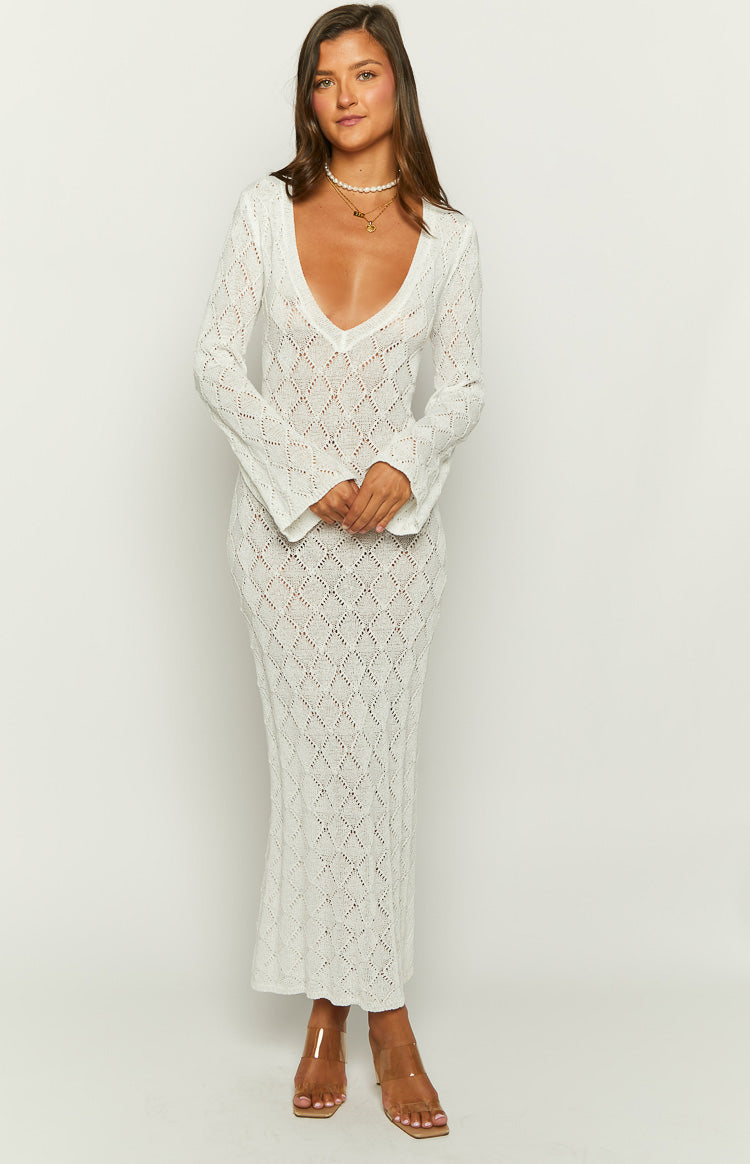 Drea White Backless Knit Maxi Dress Image