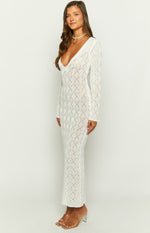 Drea White Backless Knit Maxi Dress Image