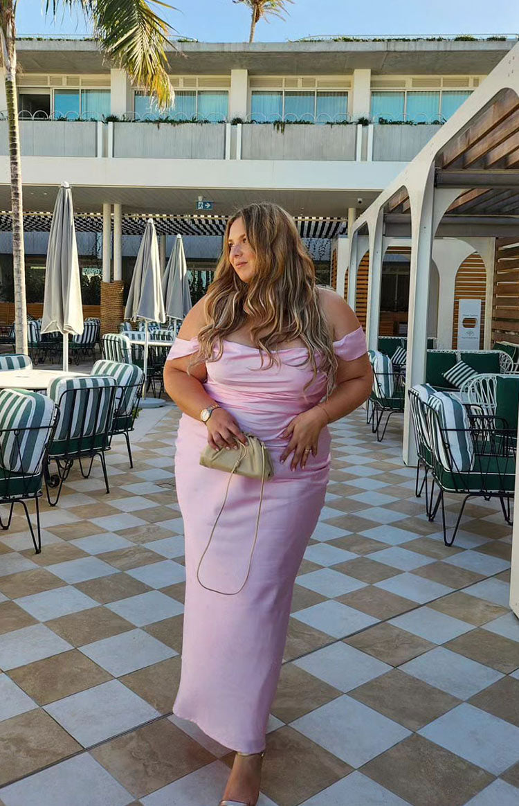 Ella Light Pink Off Shoulder Formal Maxi Dress Image