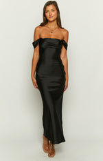 Ella Black Off Shoulder Formal Maxi Dress Image