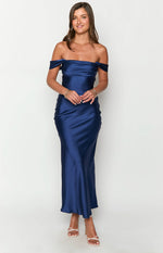 Ella Navy Off Shoulder Formal Maxi Dress Image