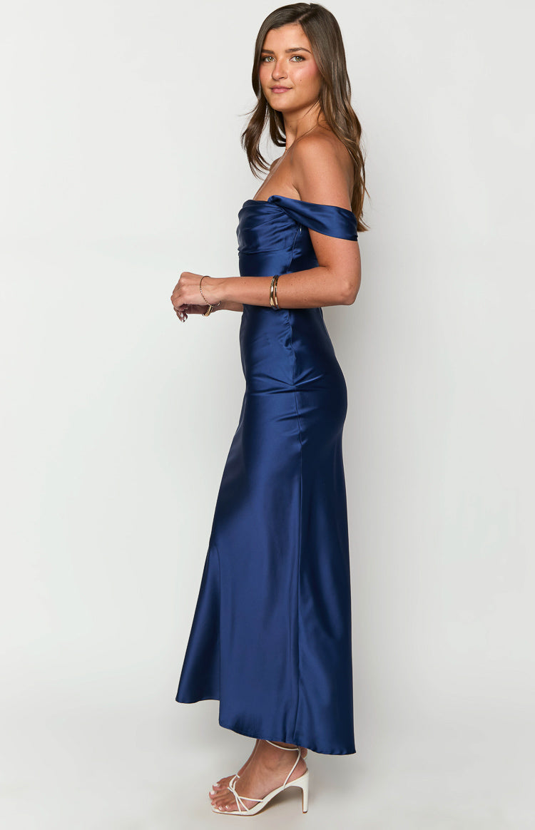 Ella Navy Off Shoulder Formal Maxi Dress Image