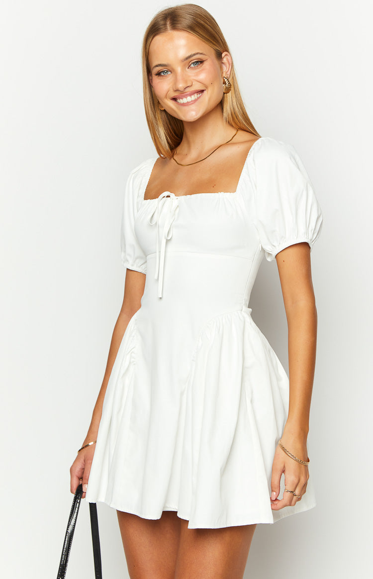Emma White Puff Sleeve Mini Dress Image