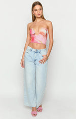 Esha Pink Floral Strapless Crop Top Image