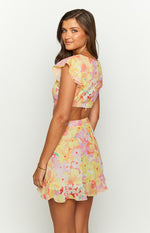 Motif Yellow Floral Print Mini Dress Image