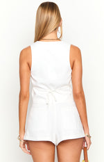 Flora White Linen Blend Tailored Shorts Image