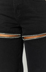 Gem Diamante Trim Wide Leg Black Denim Jeans Image