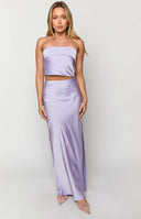 Purple silk-like maxi skirt worn by Crystal Bellotti