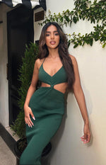 Taya Green Lace Up Maxi Knit Dress Image