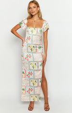 Nori White Satin Roma Print Maxi Dress Image