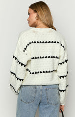 Holly White Heart Stripe Sweater Image