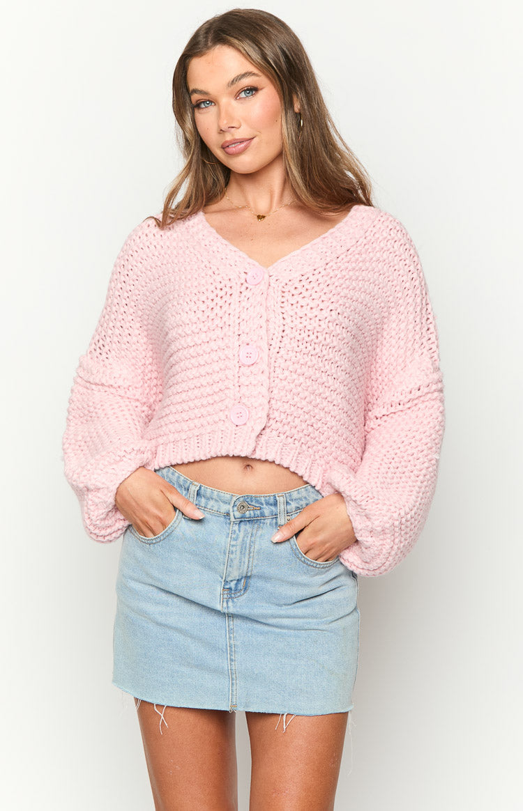 Jen Light Pink Knit Cardigan Image