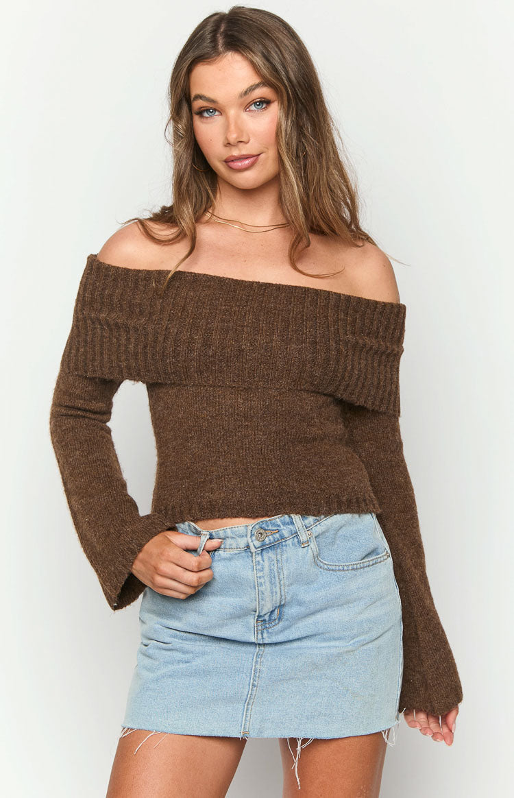 Joey Brown Off Shoulder Sweater Image