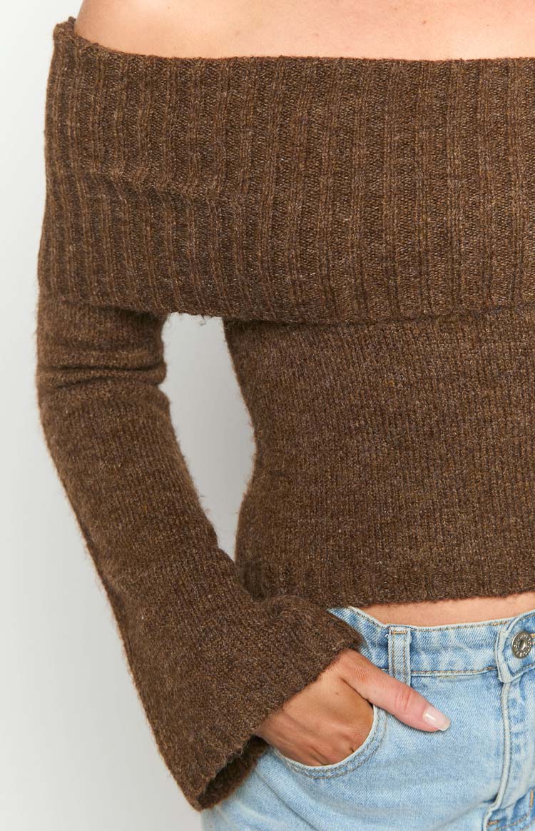 Joey Brown Off Shoulder Sweater Image