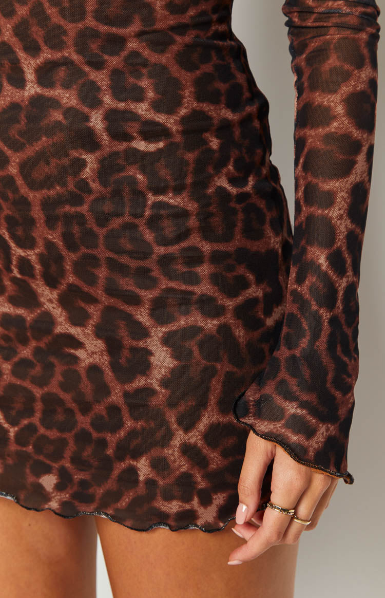 Kitta Leopard Print Long Sleeve Mini Dress