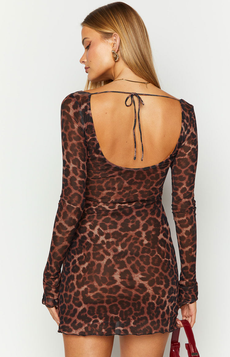 Kitta Leopard Print Long Sleeve Mini Dress