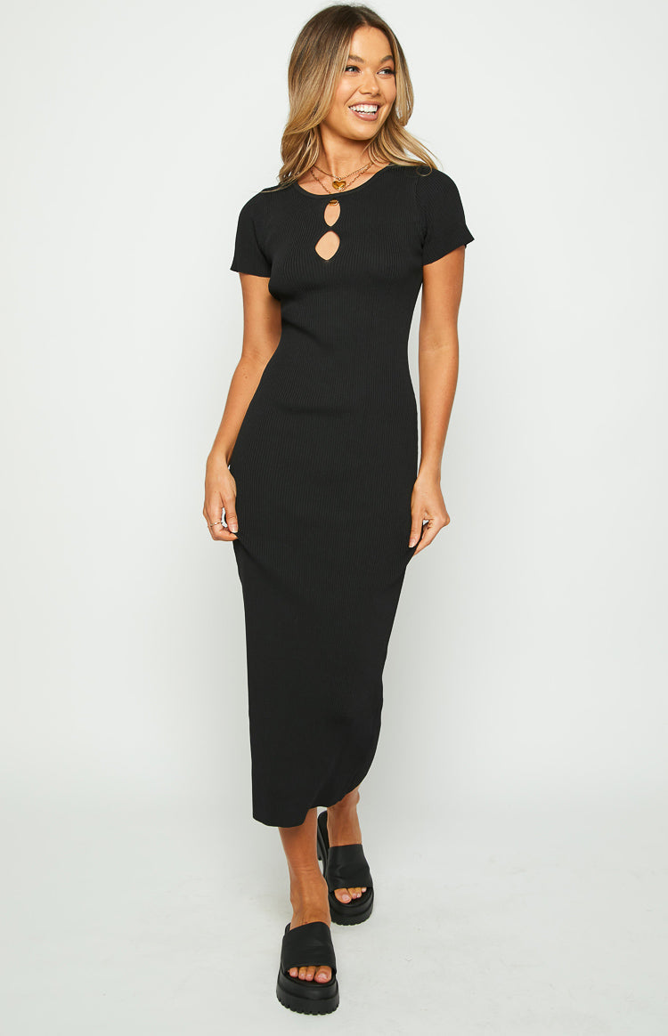 Knox Black Knit Midi Dress Image