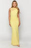 Yellow high neck mesh maxi dress worn by Crystal Bellotti  