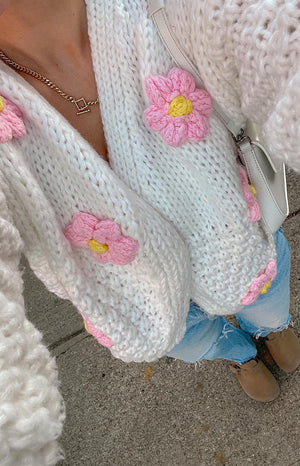 Luella White Flower Knit Cardigan