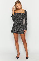 Marienne Black Heart Print Long Sleeve Mini Dress Image