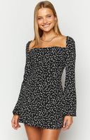 Marienne Black Heart Print Long Sleeve Mini Dress