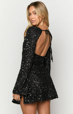 Marienne Black Sequin Long Sleeve Mini Dress Image