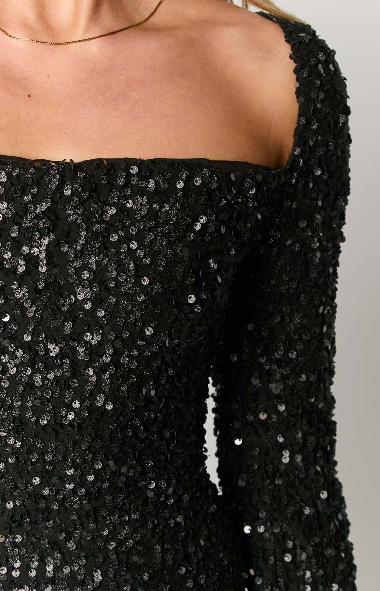 Marienne Black Sequin Long Sleeve Mini Dress Image