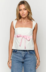 Mika White Ribbon Tie Back Top Image