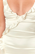 Nahanee Cream Satin Ruffle Maxi Dress Image