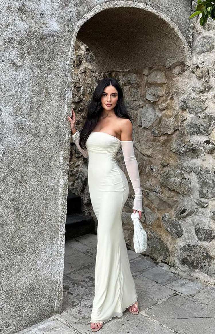 Odette Cream Long Sleeve Formal Maxi Dress Image