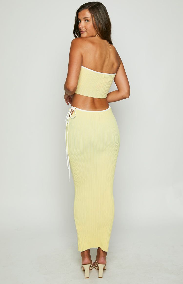 Pia Yellow Contrast Bind Knit Tube Top Image