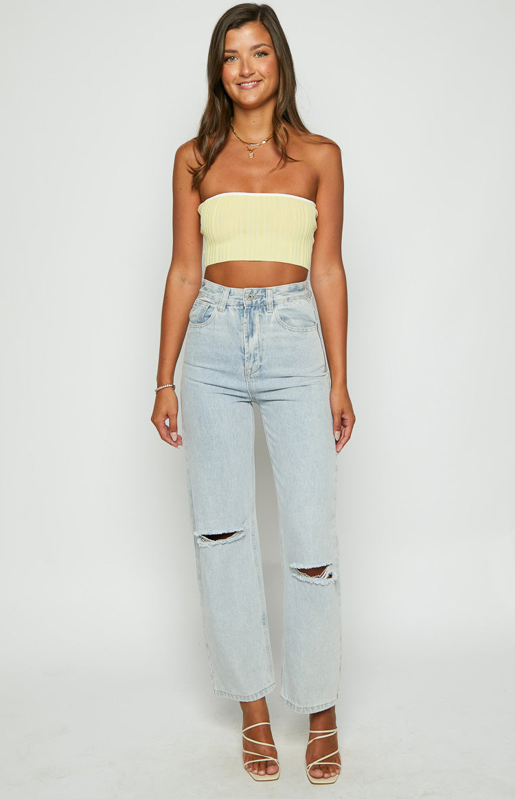 Pia Yellow Contrast Bind Knit Tube Top Image