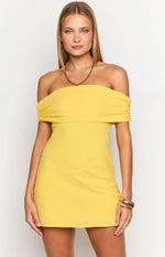 Primrose Yellow Off the Shoulder Mini Dress Image