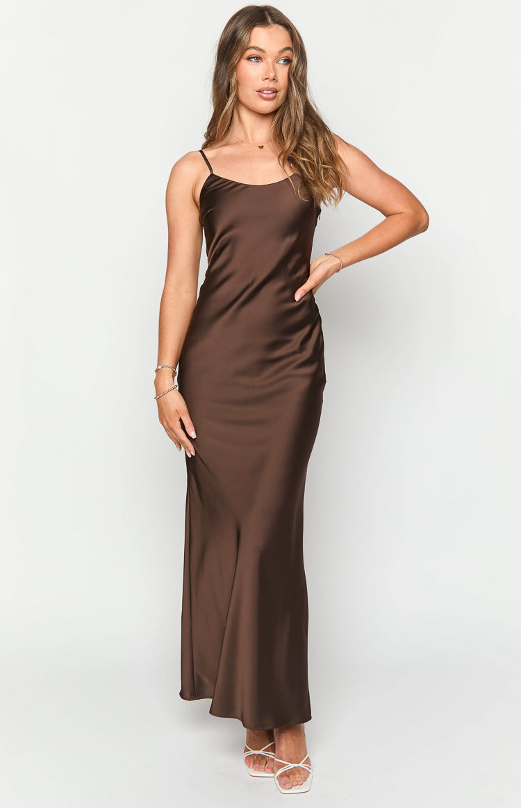 Renesmee Brown Satin Maxi Dress Image