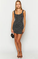 Rihanna Black Heart Print Mini Dress