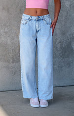 She's Yours Vintage Blue Denim Wide Leg Boyfriend Jeans Image