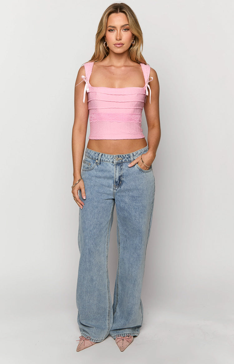 Sonny Mid Wash Low Rise Wide Leg Jeans Image