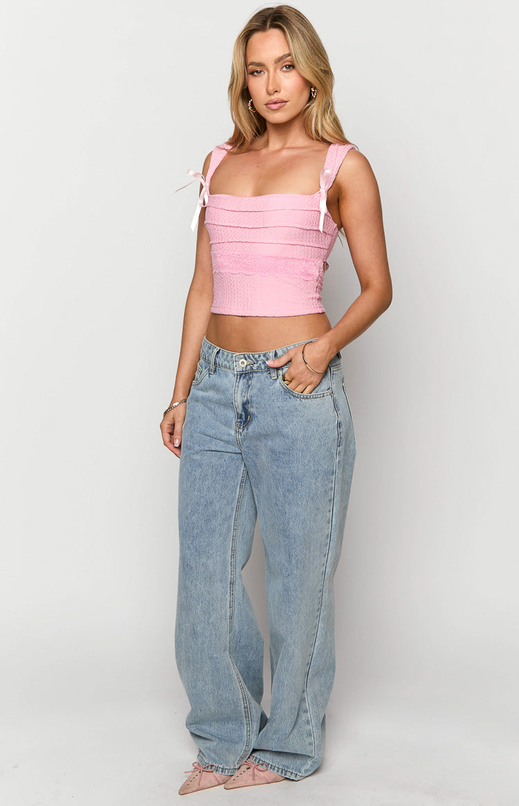 Sonny Mid Wash Low Rise Wide Leg Jeans Image