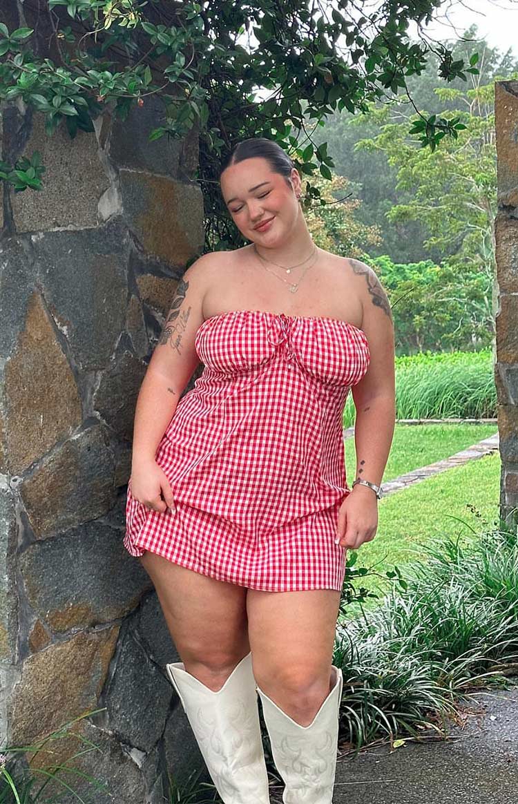 Faith Red Gingham Strapless Mini Dress Image