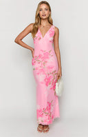 Sunflower Pink Floral Mesh Maxi Dress