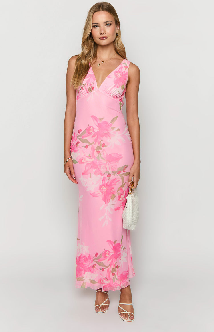 Sunflower Pink Floral Mesh Maxi Dress Image