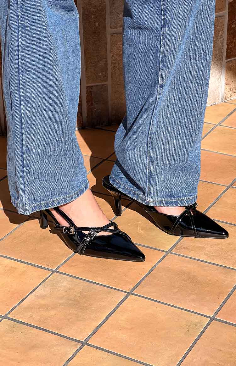 Therapy Juicy Black Patent Slingback Heels Image